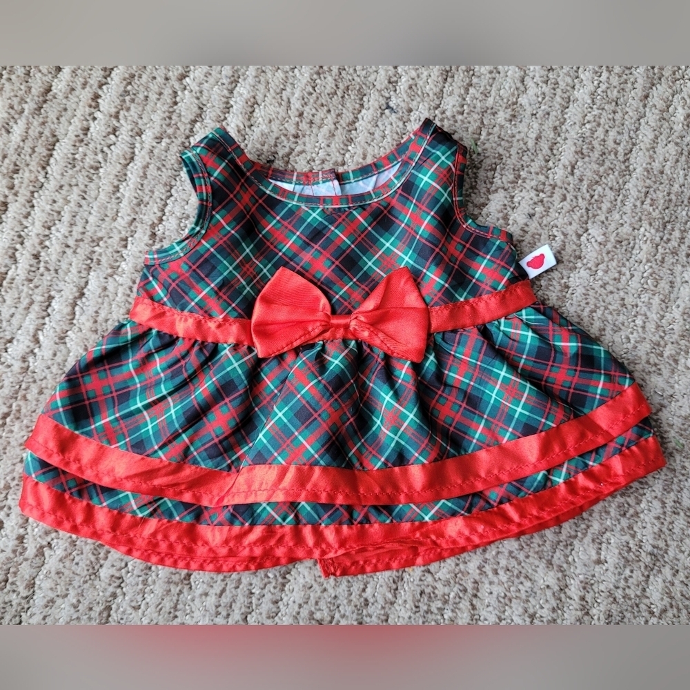 BUILD-A-BEAR RED & GREEN PLAID HOLIDAY DRESS SLEEVELESS BOW RIBBON DETAIL 2022 - Picture 2 of 13